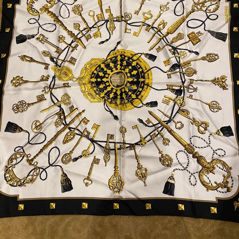 Pure silk Hermes scarf.  Purchased in Paris.  34”x34”.